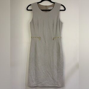 Calvin Klein Sleeveless Beige Polka Dot Dress Career Wear Size 6